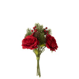 Bouquet Liline J-Line avec roses, baies et branches de pin en rouge et vert