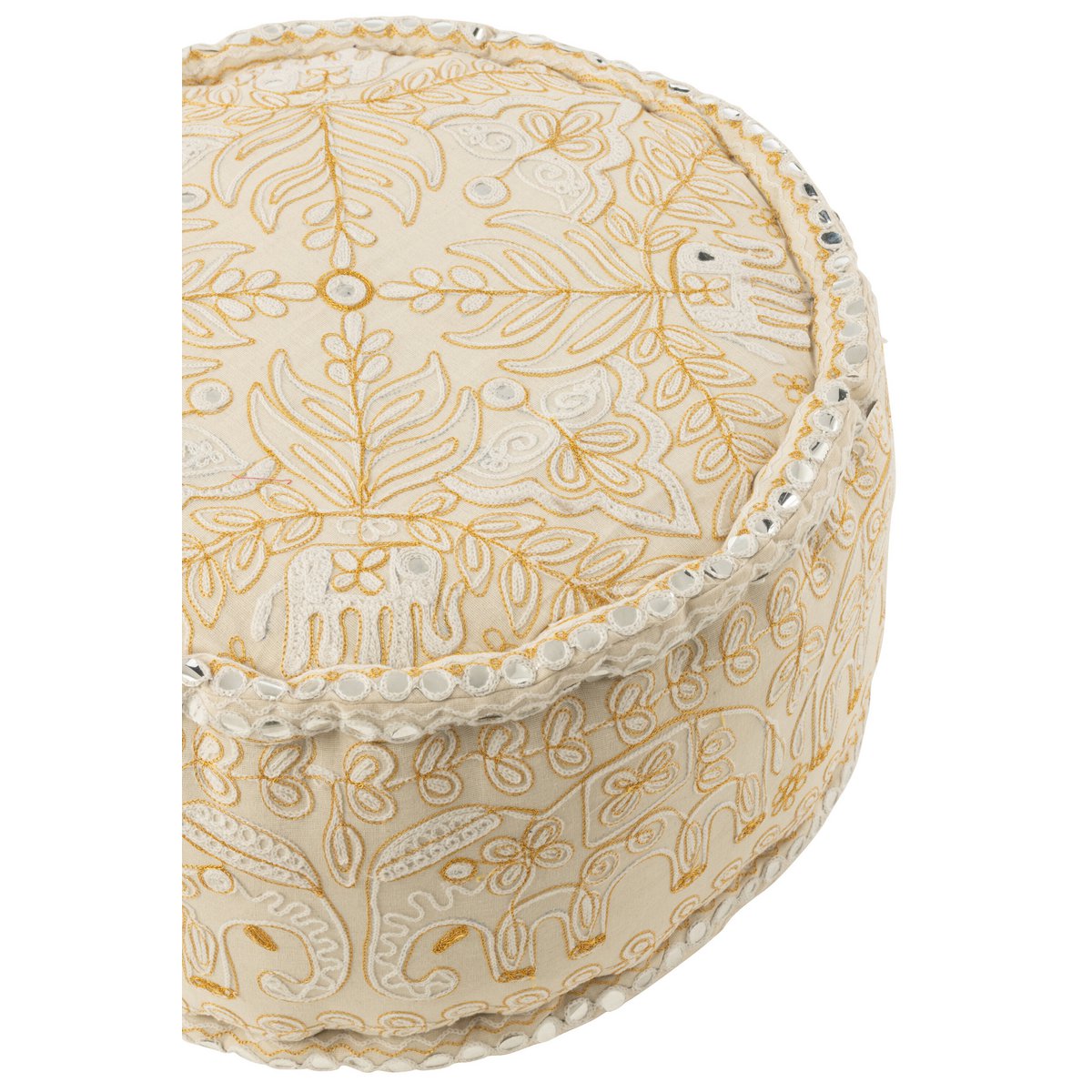 Pouf Rond Éléphants J-Line en Coton Crème/Or vue de face