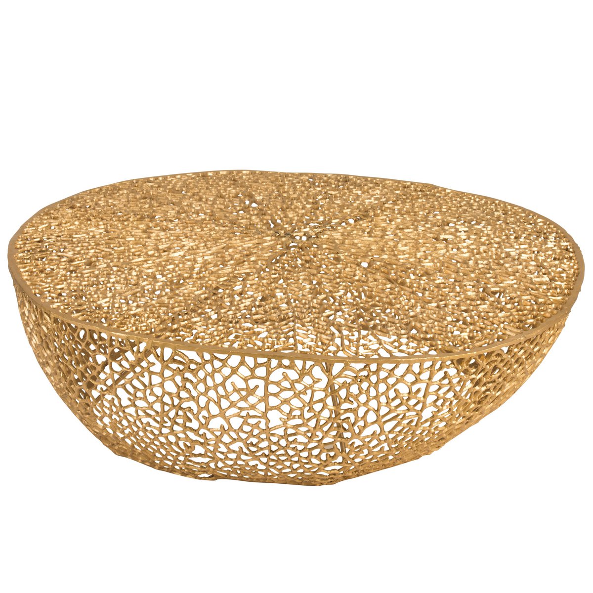 Détail du motif corail sur la table basse J-Line dorée