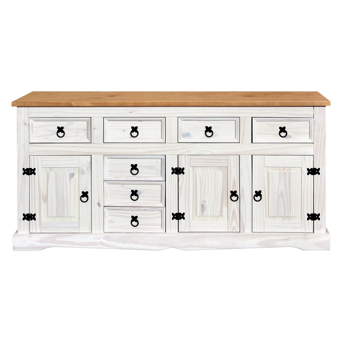 Buffet en bois de pin laqué blanc avec tiroirs et portes
