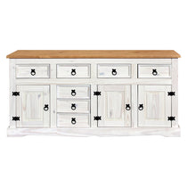 Buffet en bois de pin laqué blanc avec tiroirs et portes