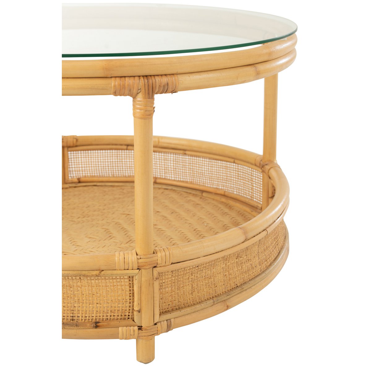 Table basse J-Line Jovelyne en rotin naturel avec plateau en verre