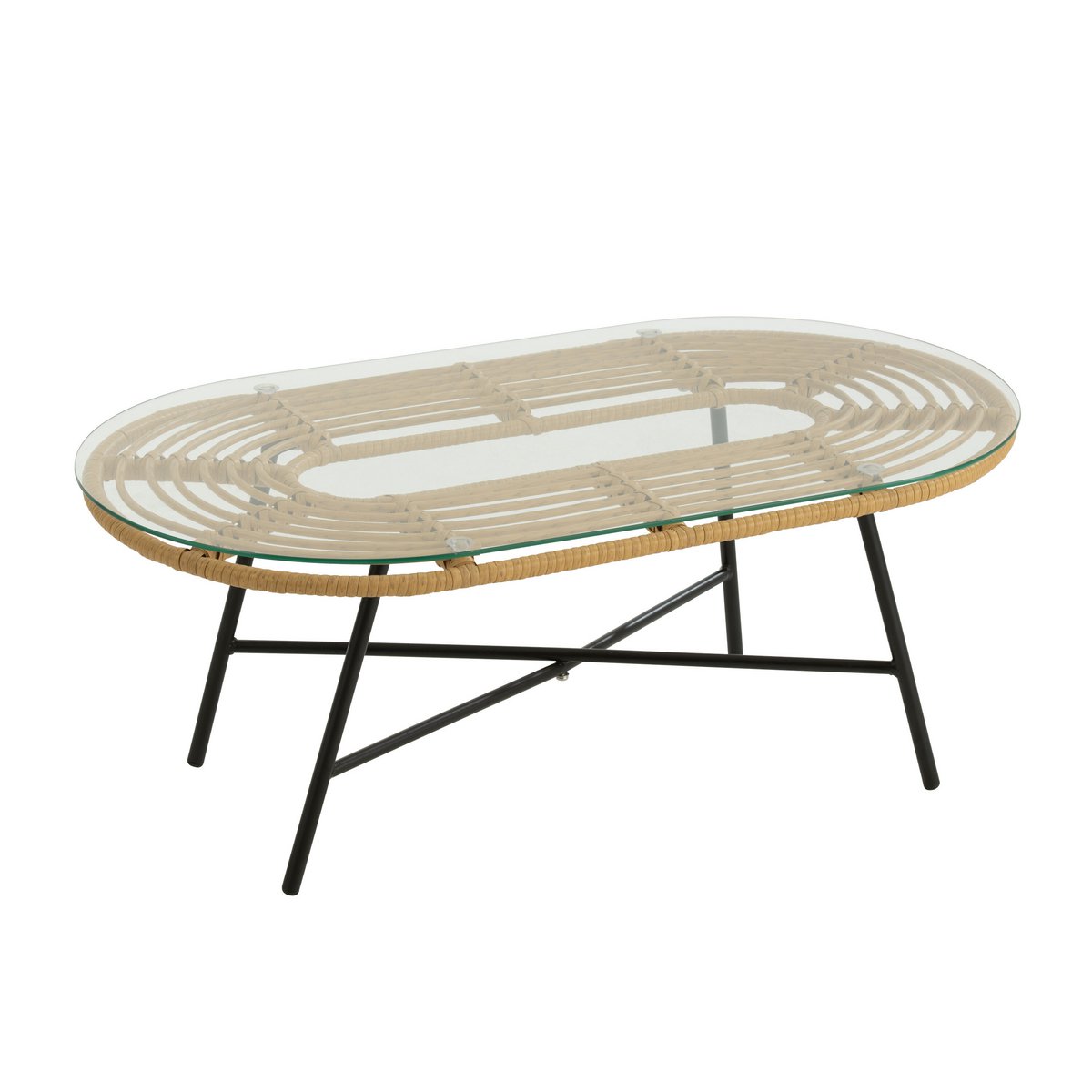 Table basse ovale J-Line en métal et verre vue de dessus