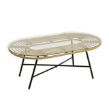 Table basse ovale J-Line en métal et verre vue de dessus