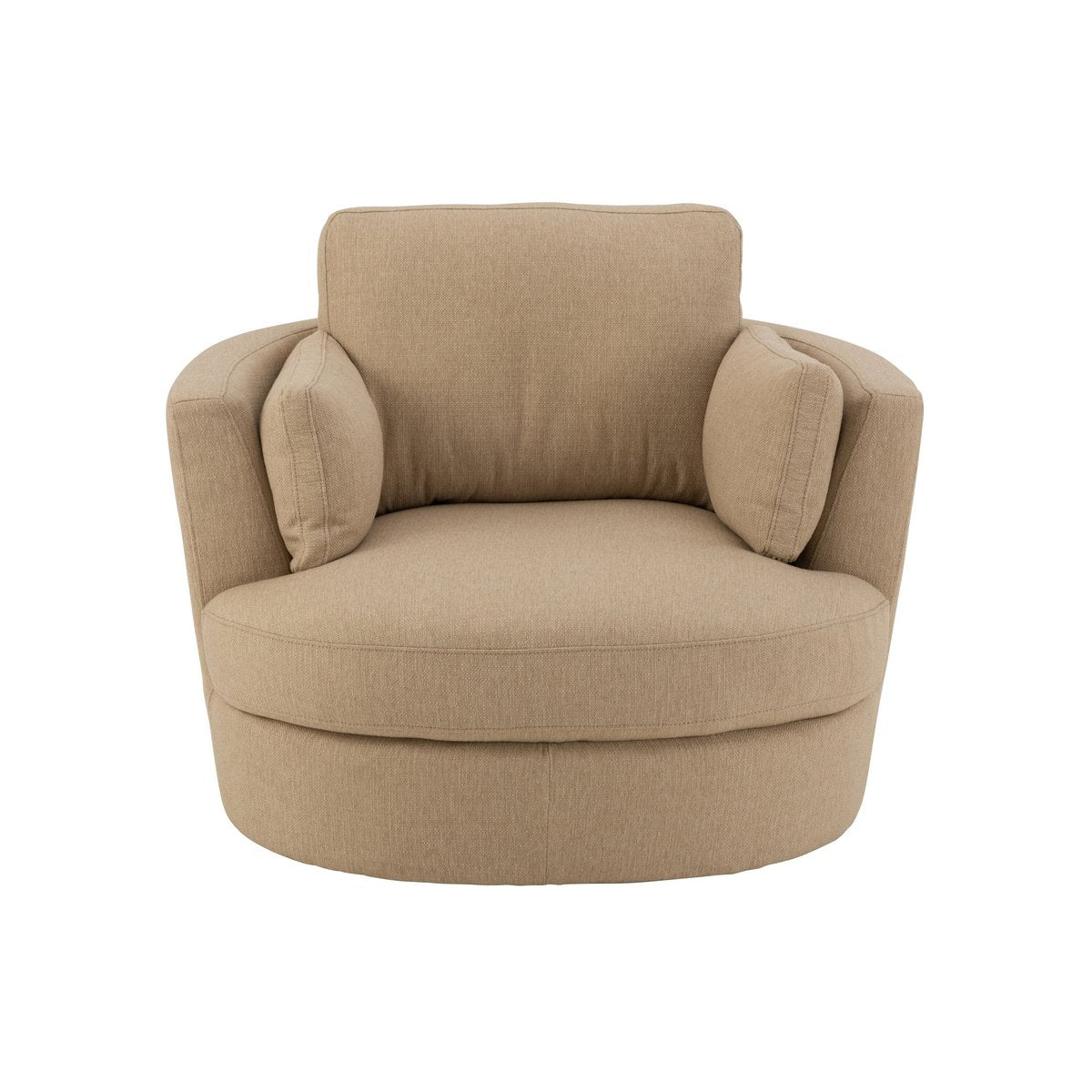 Fauteuil Lounge J-Line Beige, vue de face avec accoudoirs en bois