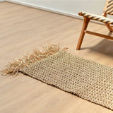 Tapis en jonc de mer à pompons 120x60 cm Tapis bohème tissé en jonc de mer BARA