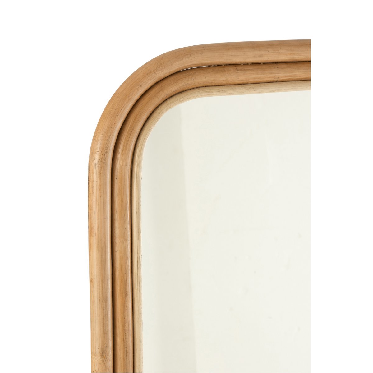 Détail du cadre en rotin naturel de l'échelle miroir J-Line