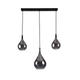 PENDANT 3-BE "Gota", pendant rétro classique en verre fumé noir avec des cadres E27, 88 cm de long, 150 de haut, idéal pour la salle à manger, le salon et la cuisine.