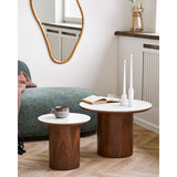 Noli Table d'appoint, plateau en céramique/placage frêne, blanc/marron foncé, ø40x38 cm
