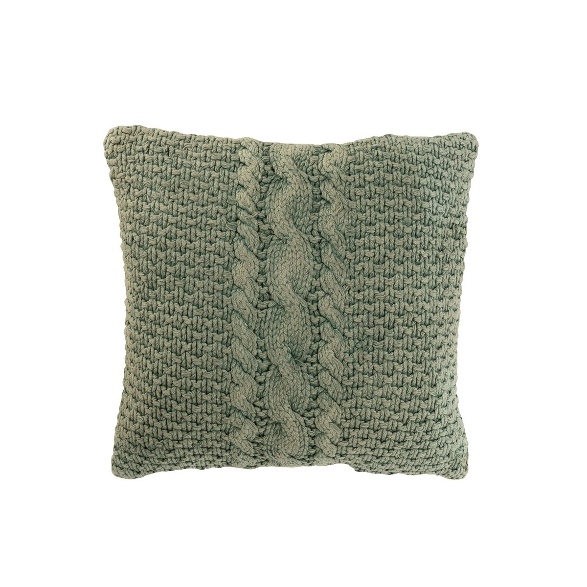 Coussin J-Line Tricot Tresse Coton Lavé Vert - vue avant