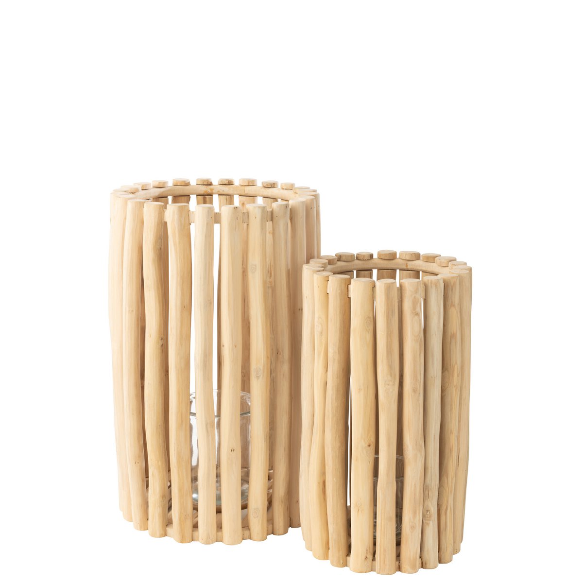 Lanterne J-Line en bois naturel, vue latérale mettant en valeur sa taille