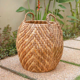 Grand panier à linge panier de rangement panier décoratif panier rond panier WAYAG en jacinthe d'eau tissée avec motif zigzag beige et marron