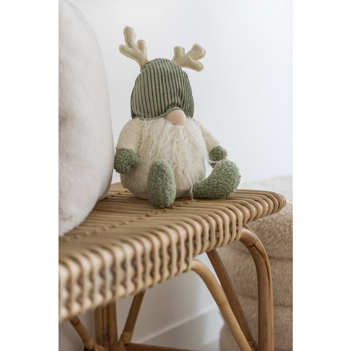Gnome Antlers Textile Vert/Beige Petit avec détails multicolores