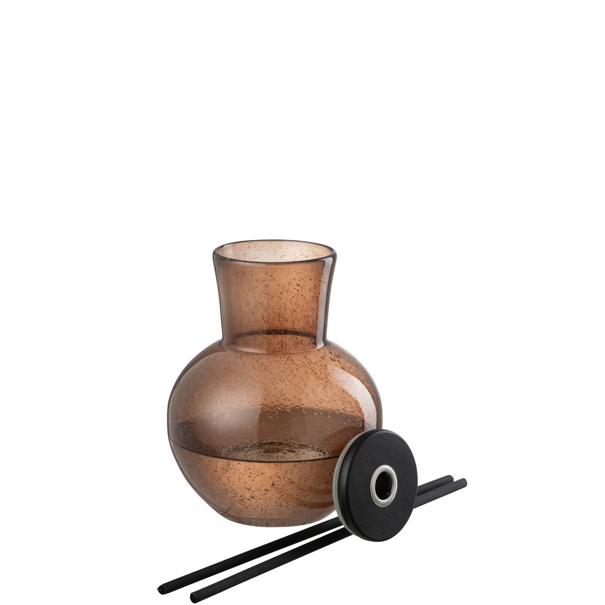 Vase à huile en verre brun, vue d'ensemble avec dimensions