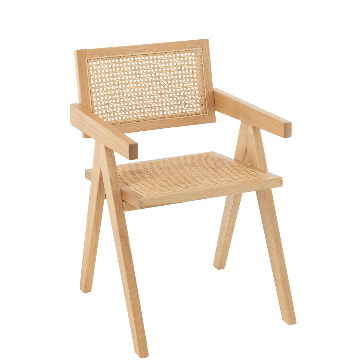 Chaise Treillis J-Line en bois de frêne et rotin naturel vue de face