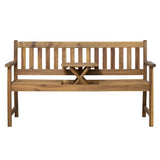 Banc de jardin en bois d'acacia avec accoudoirs et table centrale