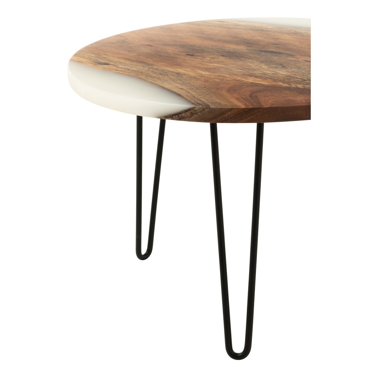 Table d'appoint J-Line Round en bois naturel et blanc vue de face