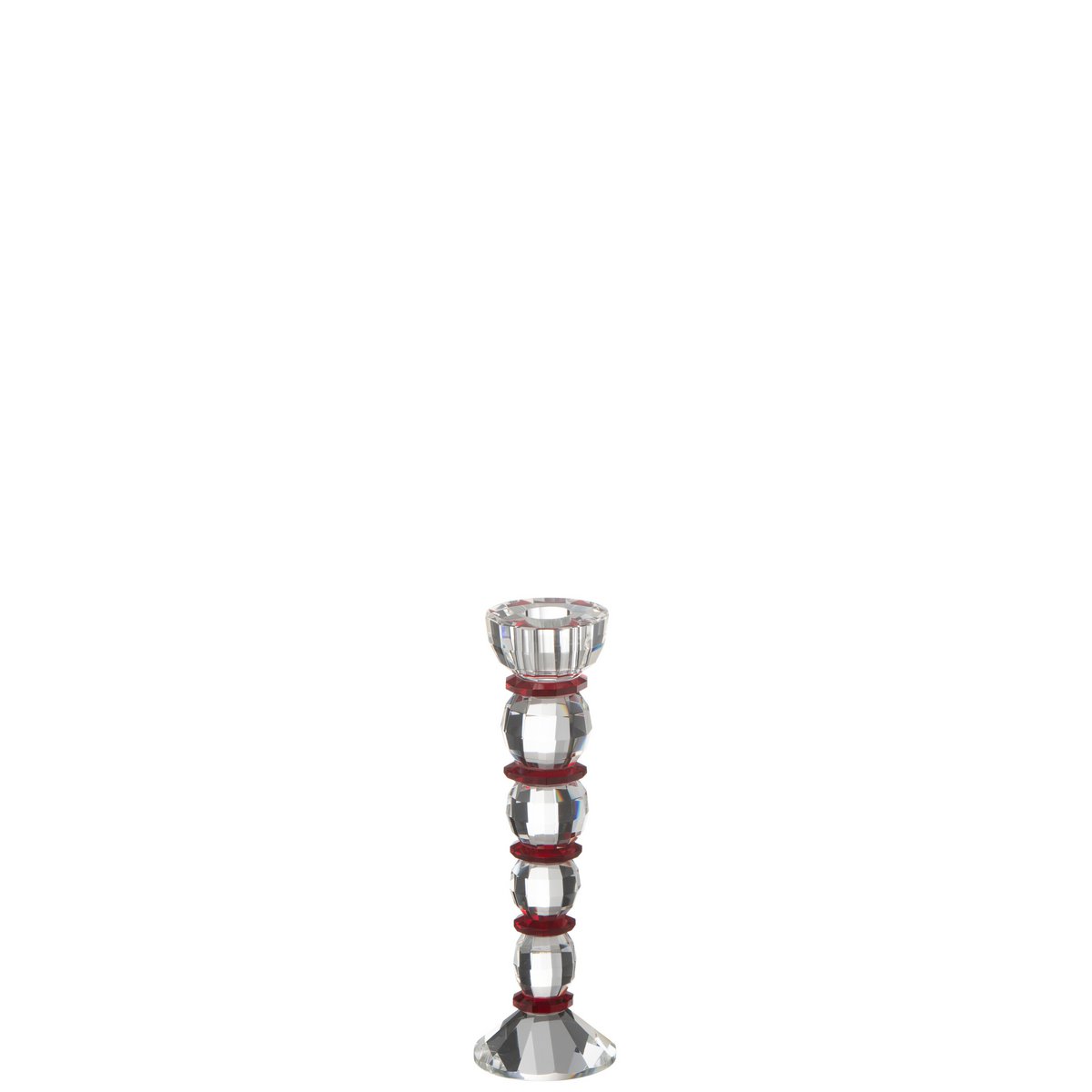 Bougeoir Annie en cristal rouge et transparent, vue de face