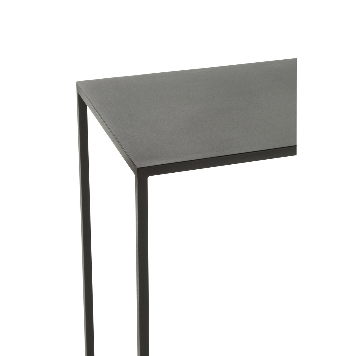 Vue latérale de la console J-Line en métal noir, dimensions et élégance.