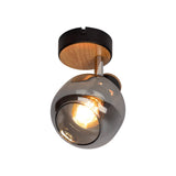 Verre en verre "Fumoso", lampe murale en noir et verre fumé en noir, et nature, avec socket E14, pour salle à manger, salon, couloir ou bureau, lampe pour le salon, la salle à manger, le couloir ou le couloir 16 x 14 cm