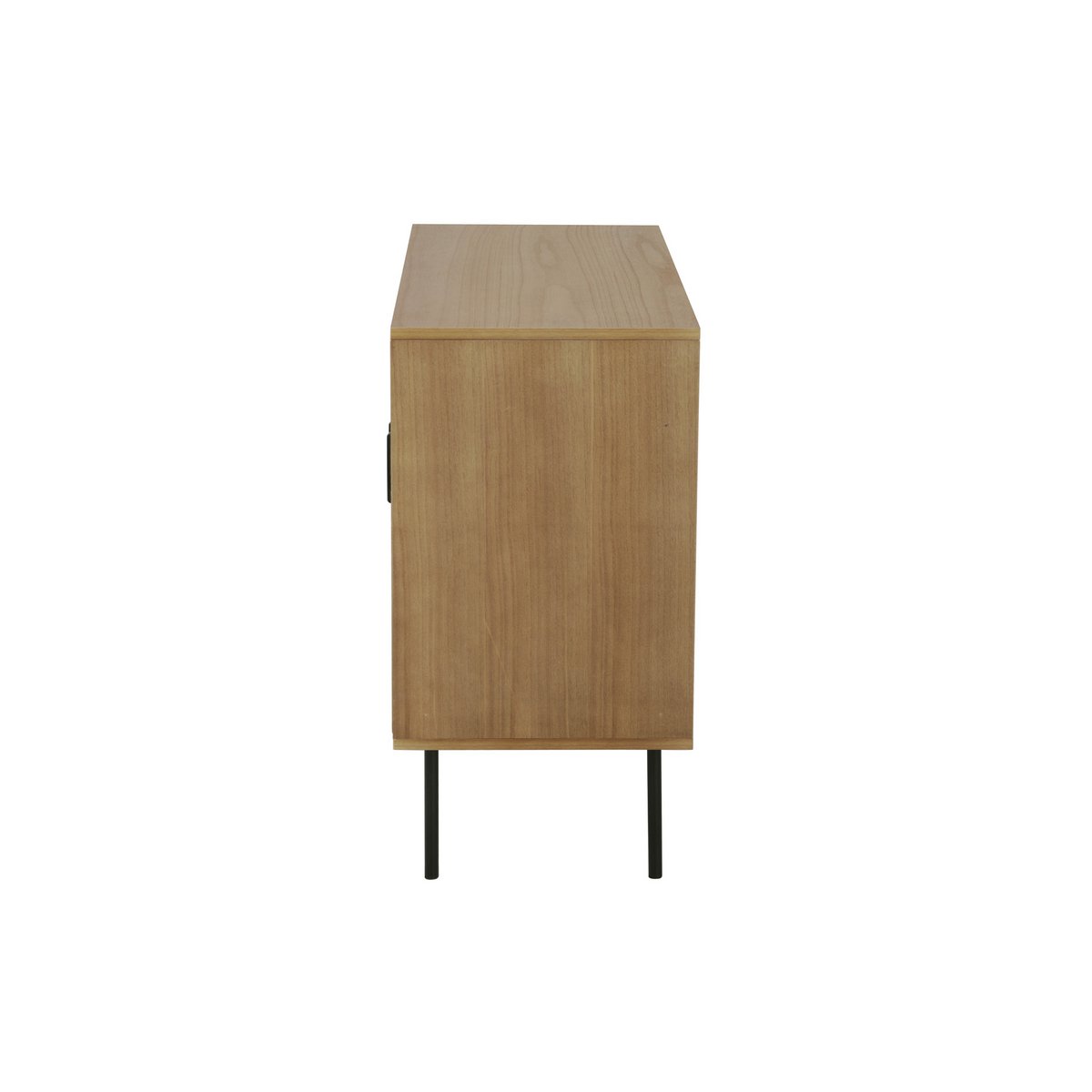 Vue de côté de la commode en bois et rotin
