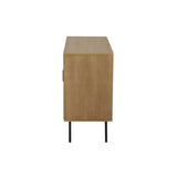 Vue de côté de la commode en bois et rotin