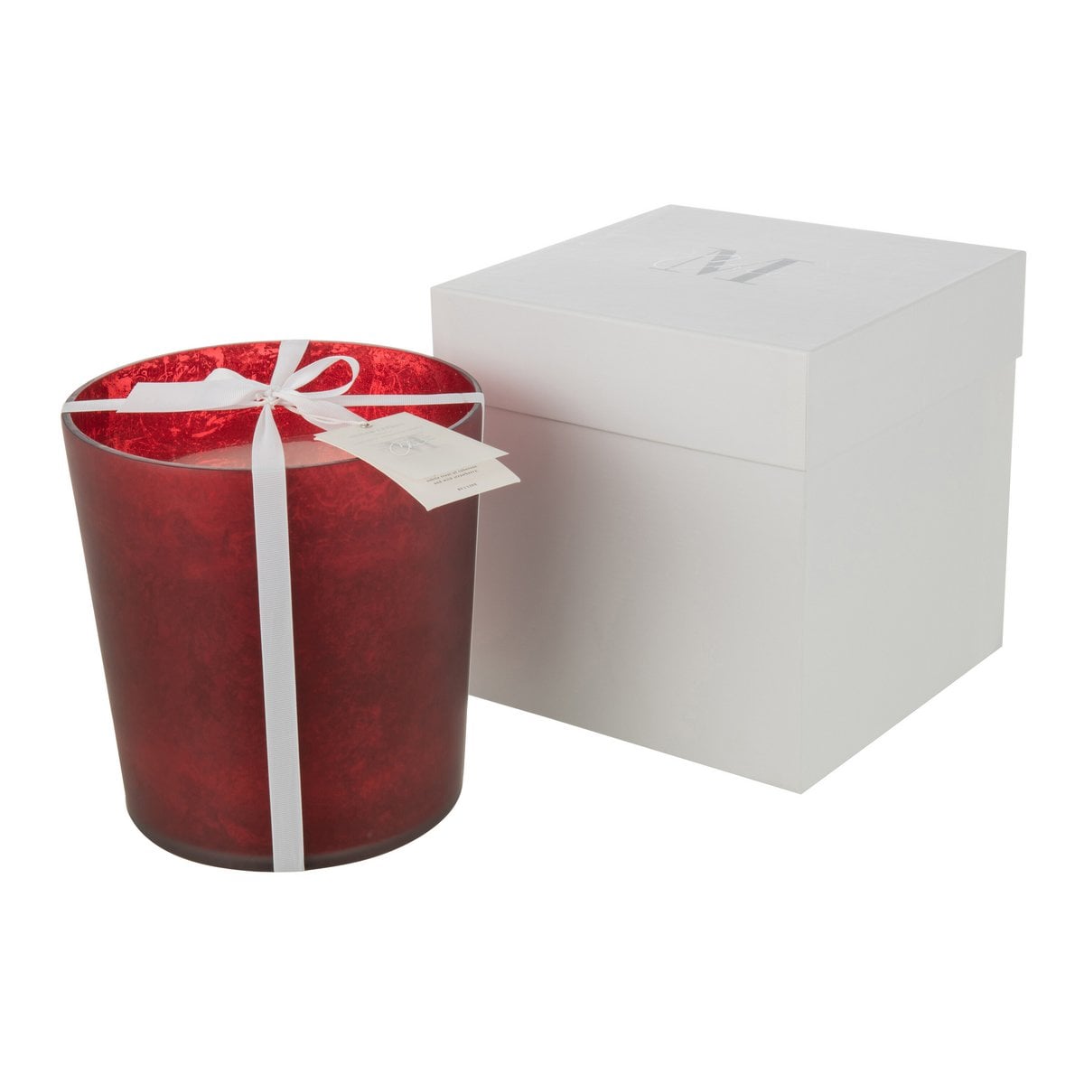 Bougie parfumée J-Line M-Chic, détail du verre rouge et flamme