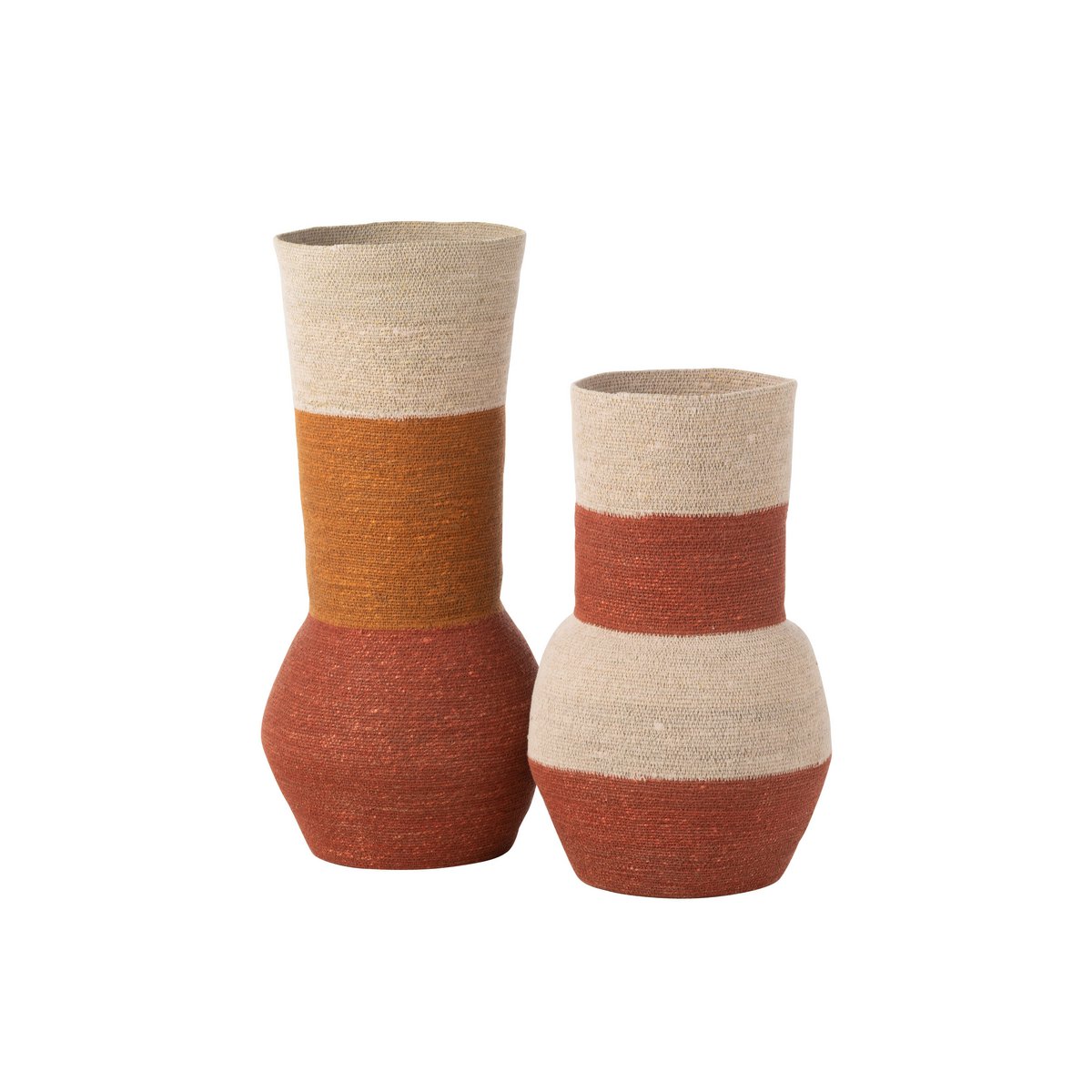Vase J-Stripes en jonc de mer naturel avec rayures rouille, 68 cm