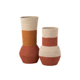 Vase J-Stripes en jonc de mer naturel avec rayures rouille, 68 cm