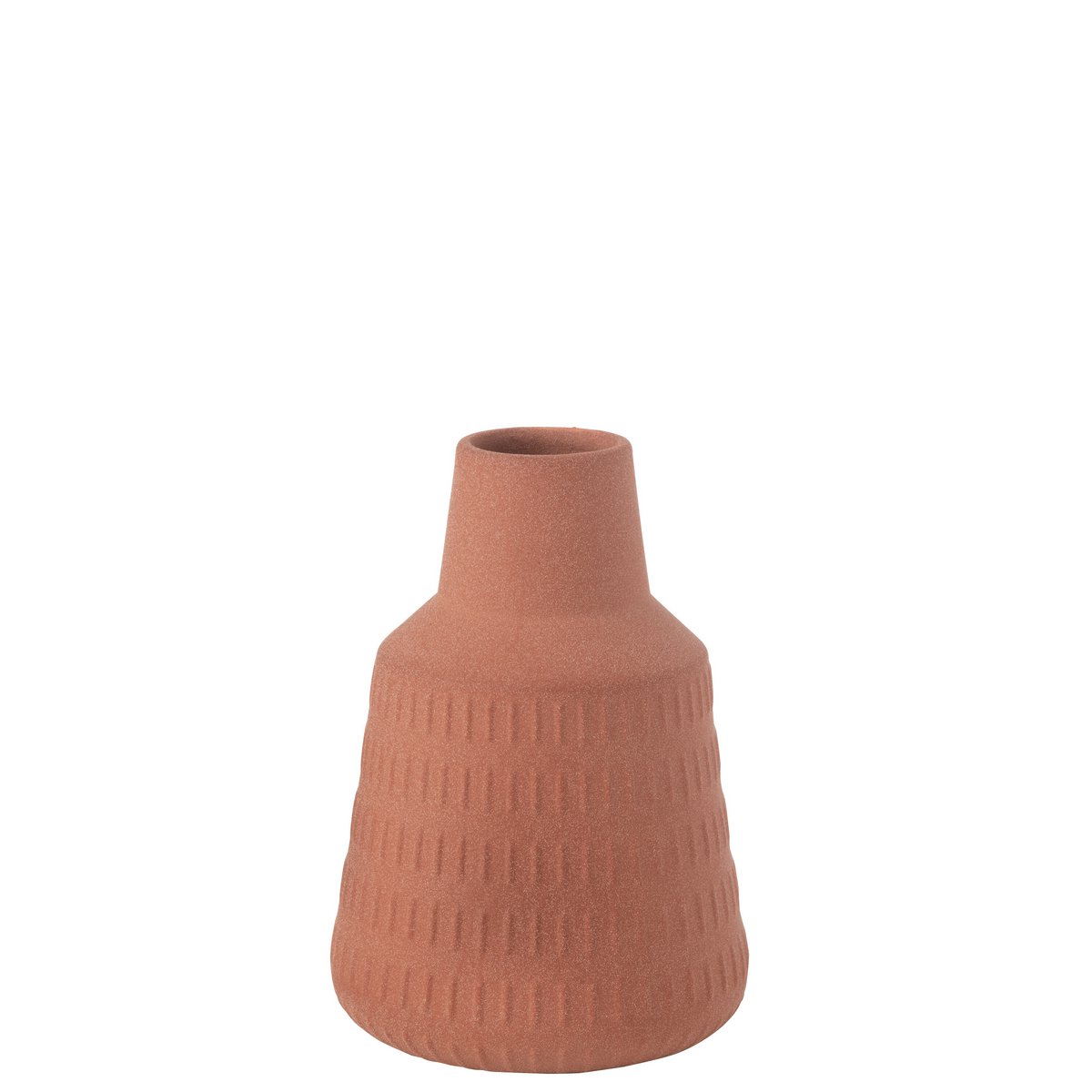 Vase Ria sculpté J-Line en porcelaine orange, vue de face.