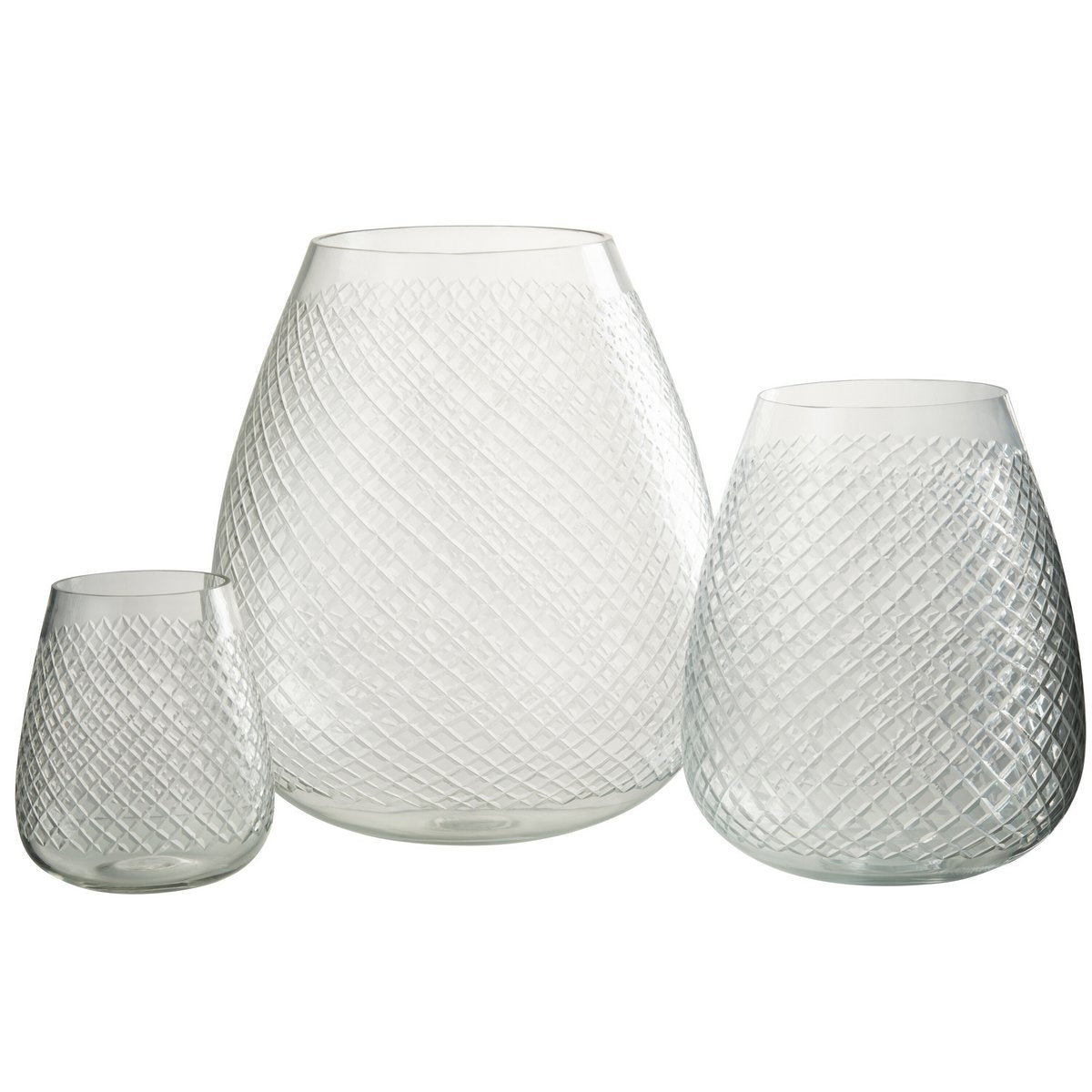Vase J-Line en verre transparent, large diamètre de 25,5 cm.