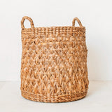 Panier à linge rond tressé – Panier à plantes Boho – Panier à linge marron – Grand panier en jacinthe d'eau RAJA (3 tailles Ø 35/40/50 cm)