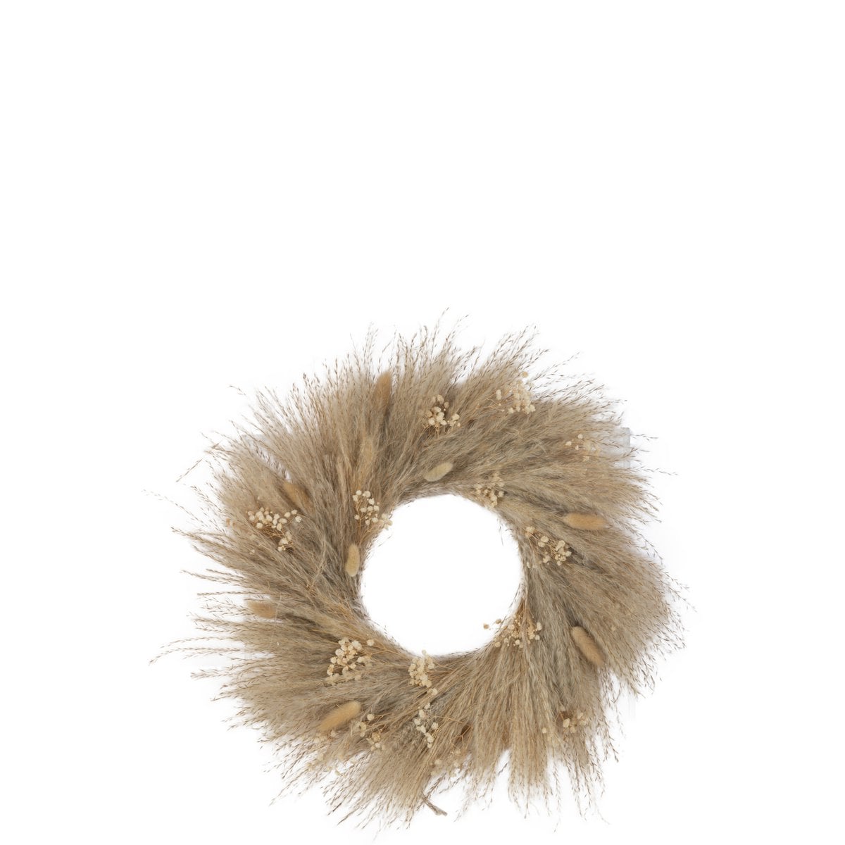 Couronne J-Line en rotin naturel, vue de face avec des plantes décoratives.