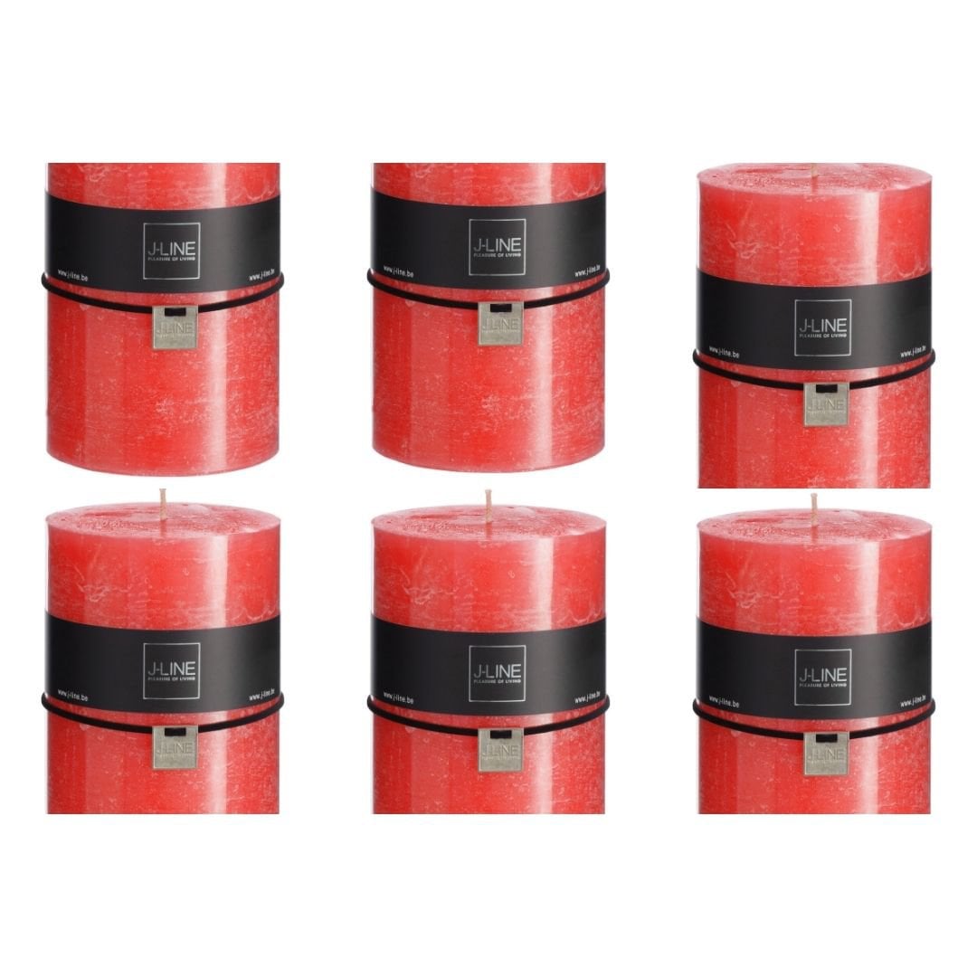 Bougie cylindrique rouge XL J-Line, vue de face avec une lueur douce.