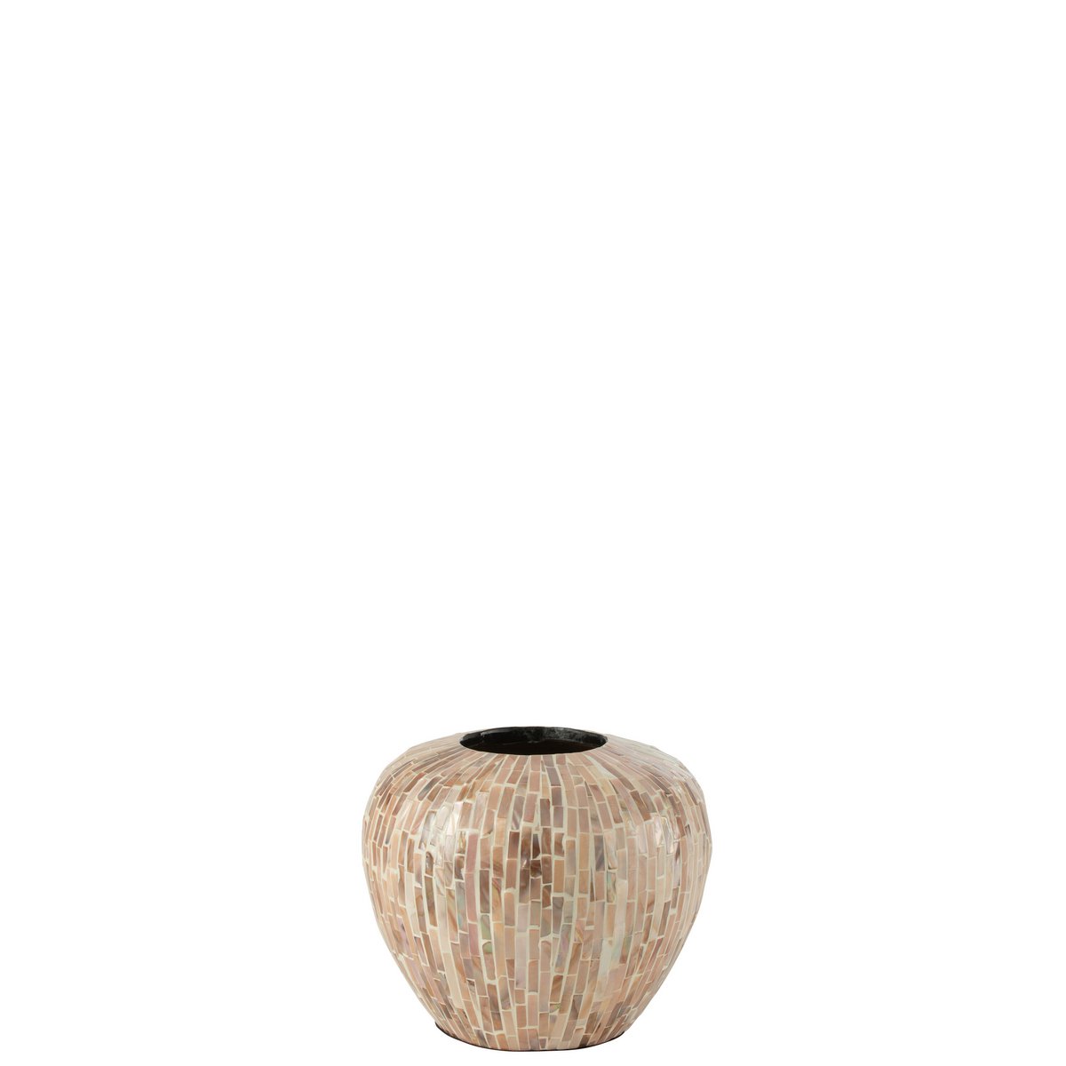 Vase Nuye Bol en rotin beige de J-Line, vue latérale montrant le diamètre de 25 cm.