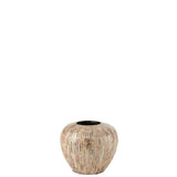 Vase Nuye Bol en rotin beige de J-Line, vue latérale montrant le diamètre de 25 cm.