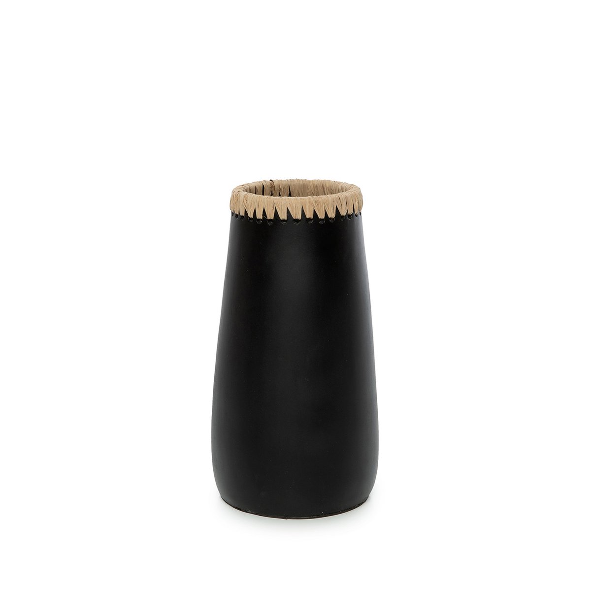 Vase Sneaky Noir Naturel - Élégant vase en terre cuite avec détail en raffia