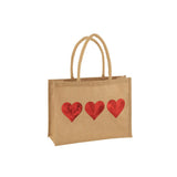 Sac J-Line 3 cœurs à paillettes - jute - naturel/rouge