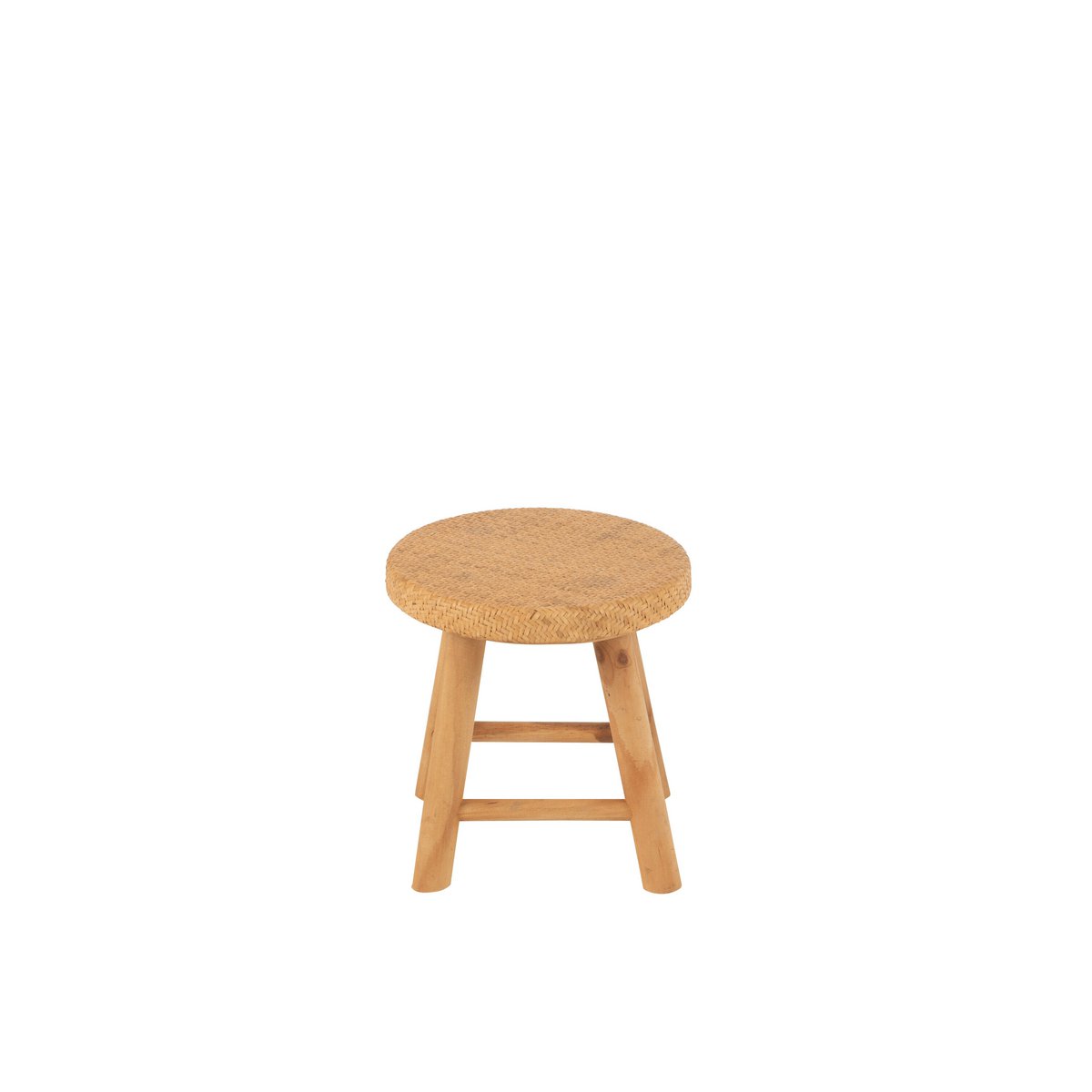 Tabouret rond J-Line en roseau et bois de sapin naturel, vue de face