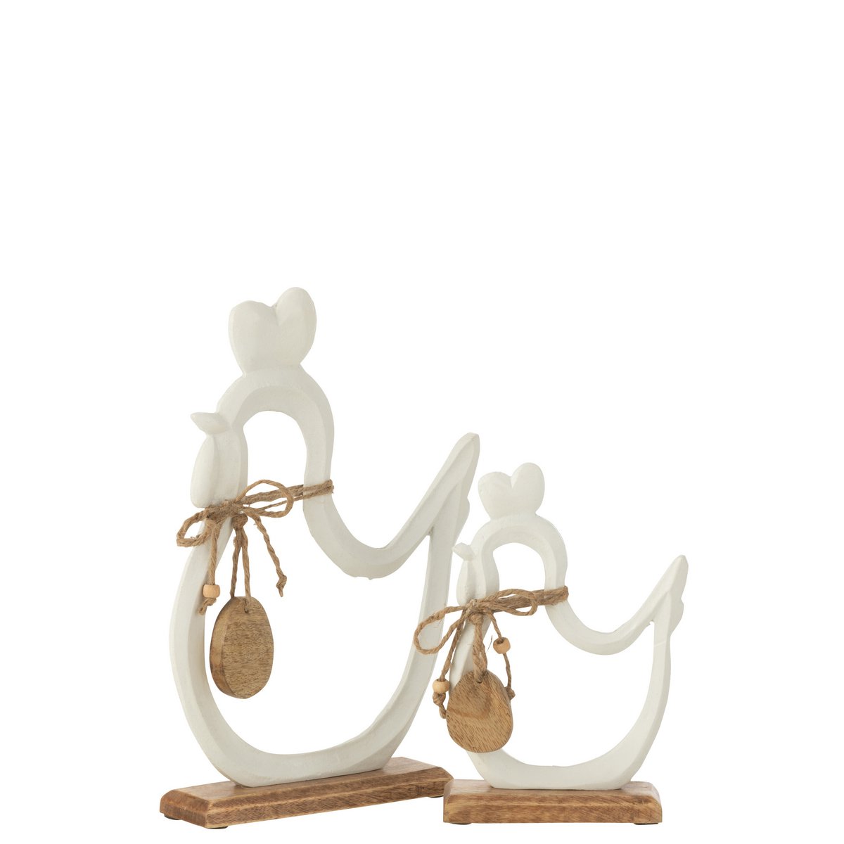 Figurine J-Line Poulet & Oeuf en aluminium blanc - vue de face