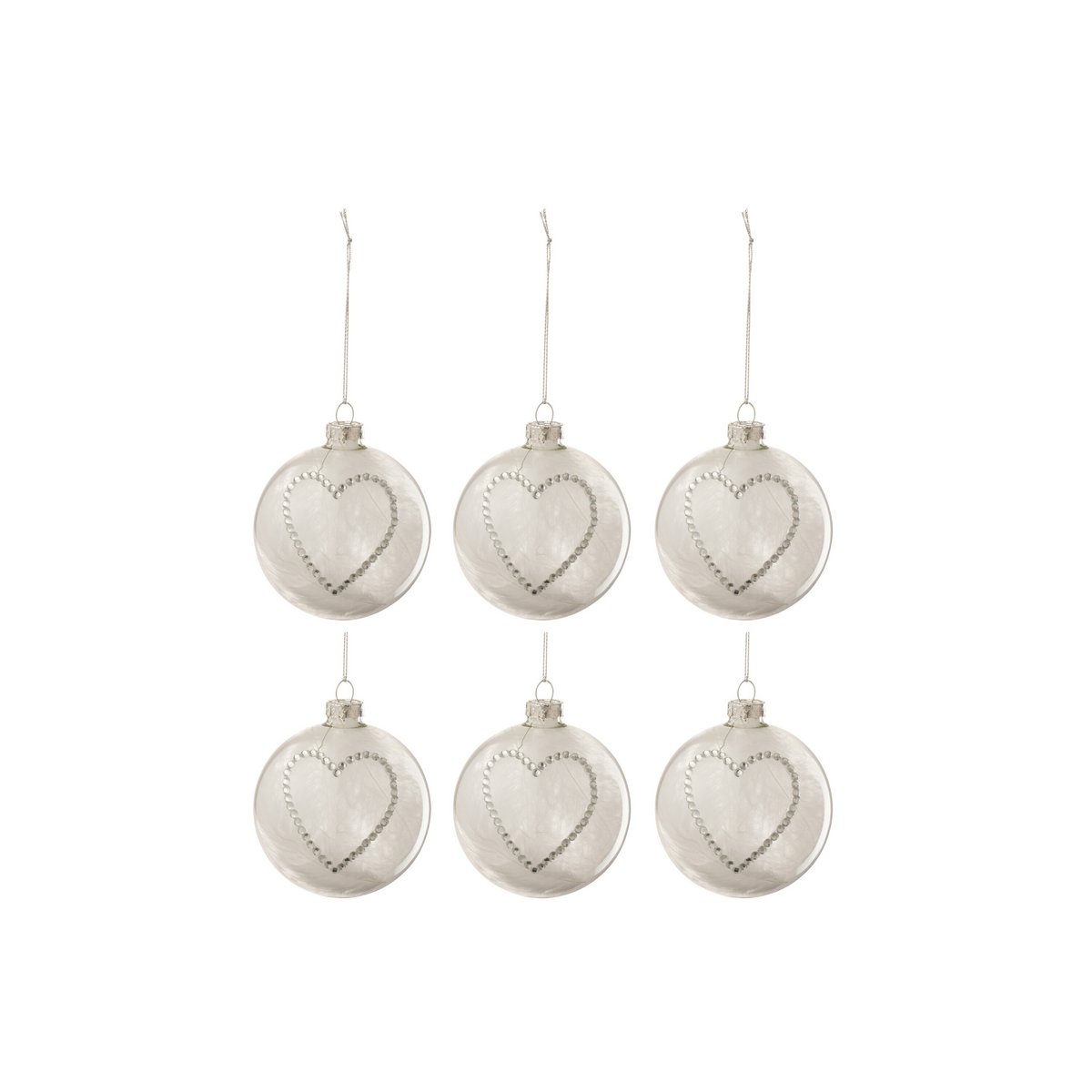 Boule de Noël Cœur en verre argenté et blanc de J-Line, vue de face