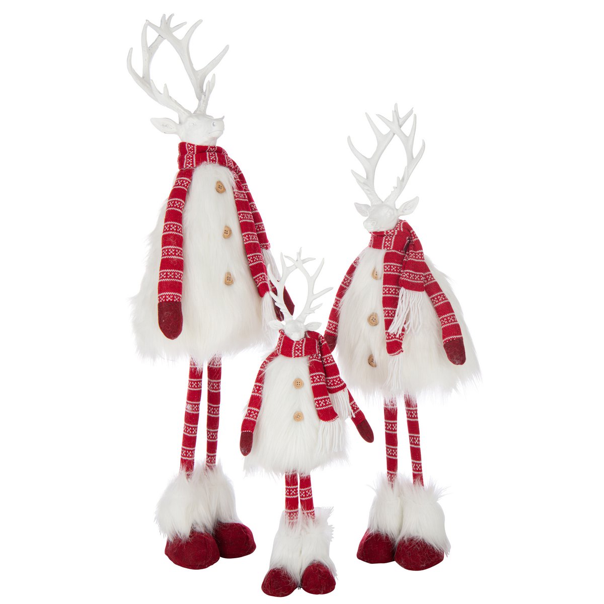 Figurine J-Line Cerf en polyrésine, coloris blanc et rouge, vue de face.