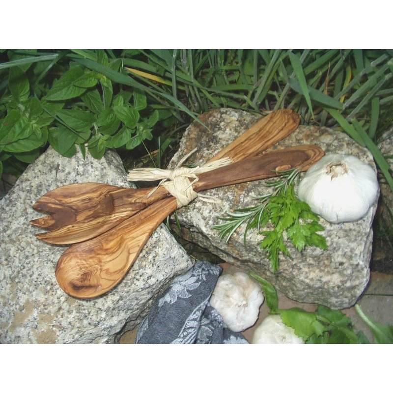 Détails des couverts à salade en bois d'olivier