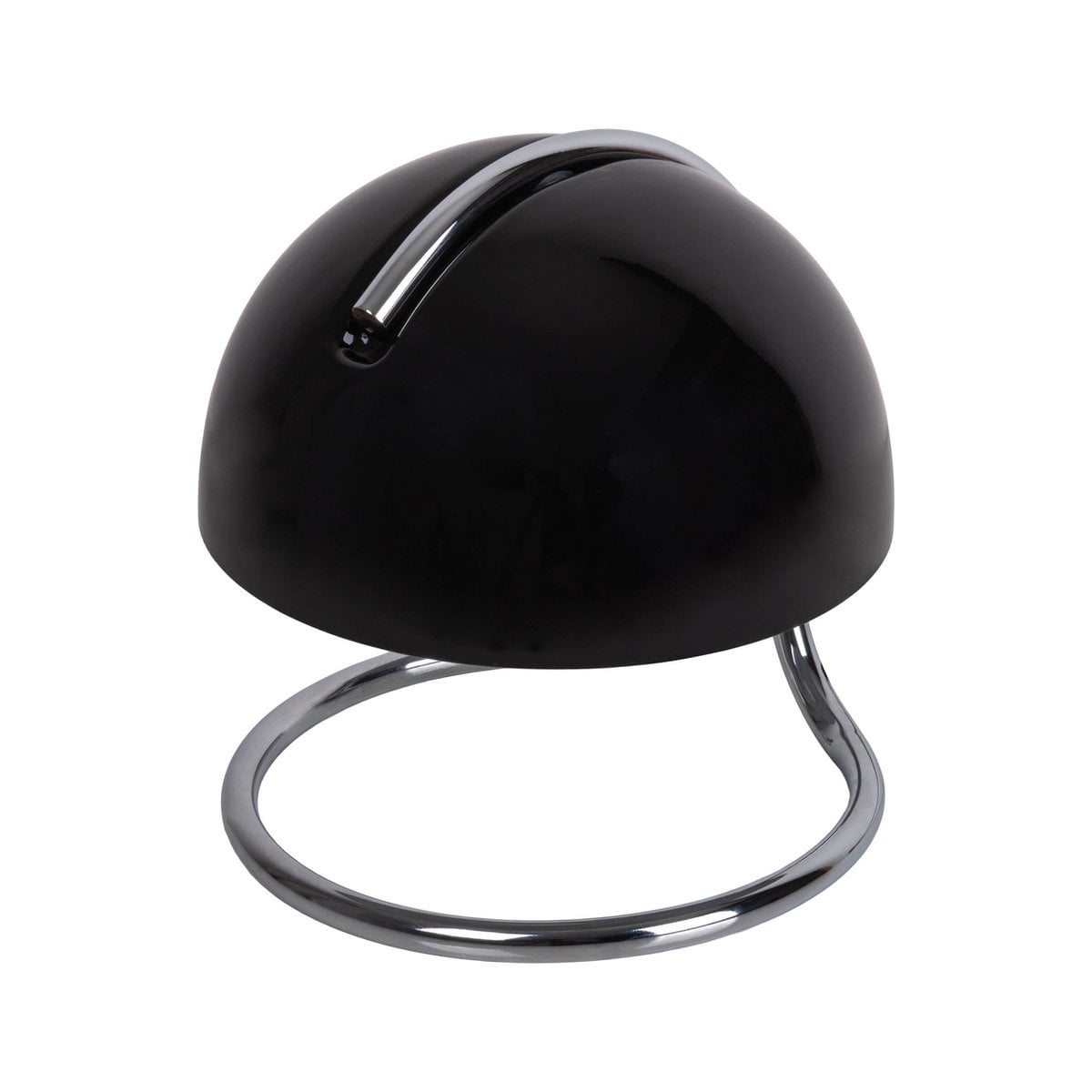 Vue latérale de la lampe Burano noir sur une table de chevet.
