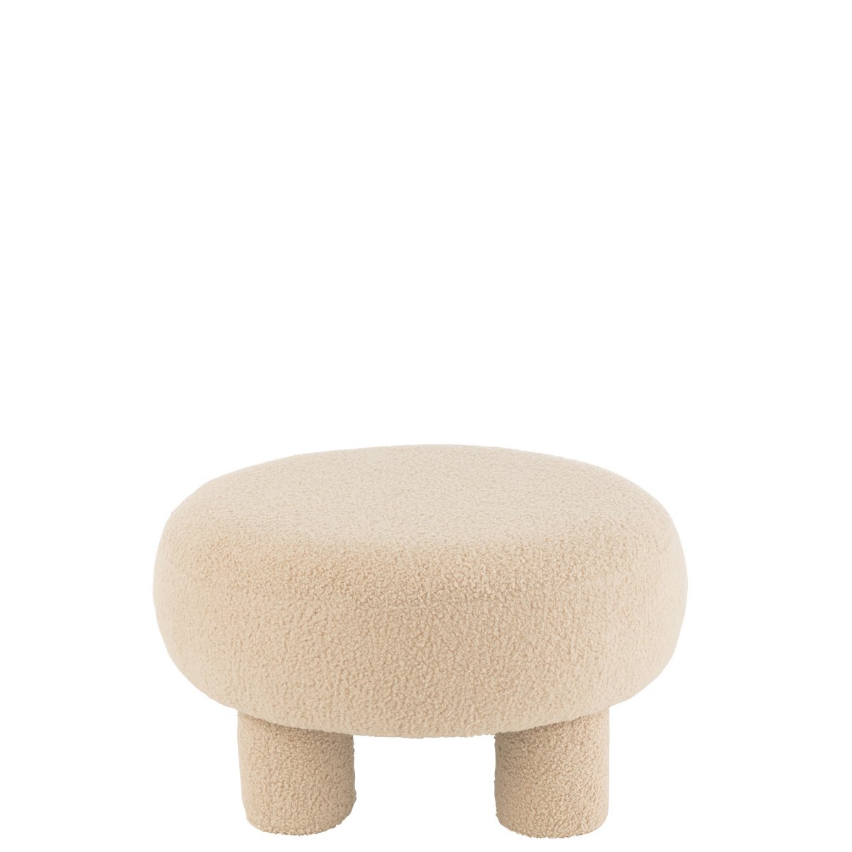 Tabouret rond Teddy beige chaud avec pieds en bois