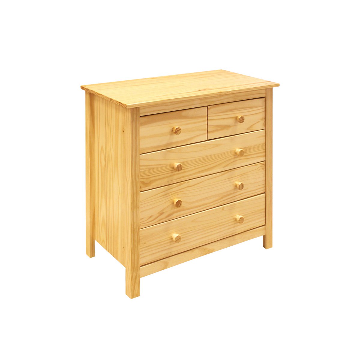 Commode en bois de pin avec cinq tiroirs spacieux