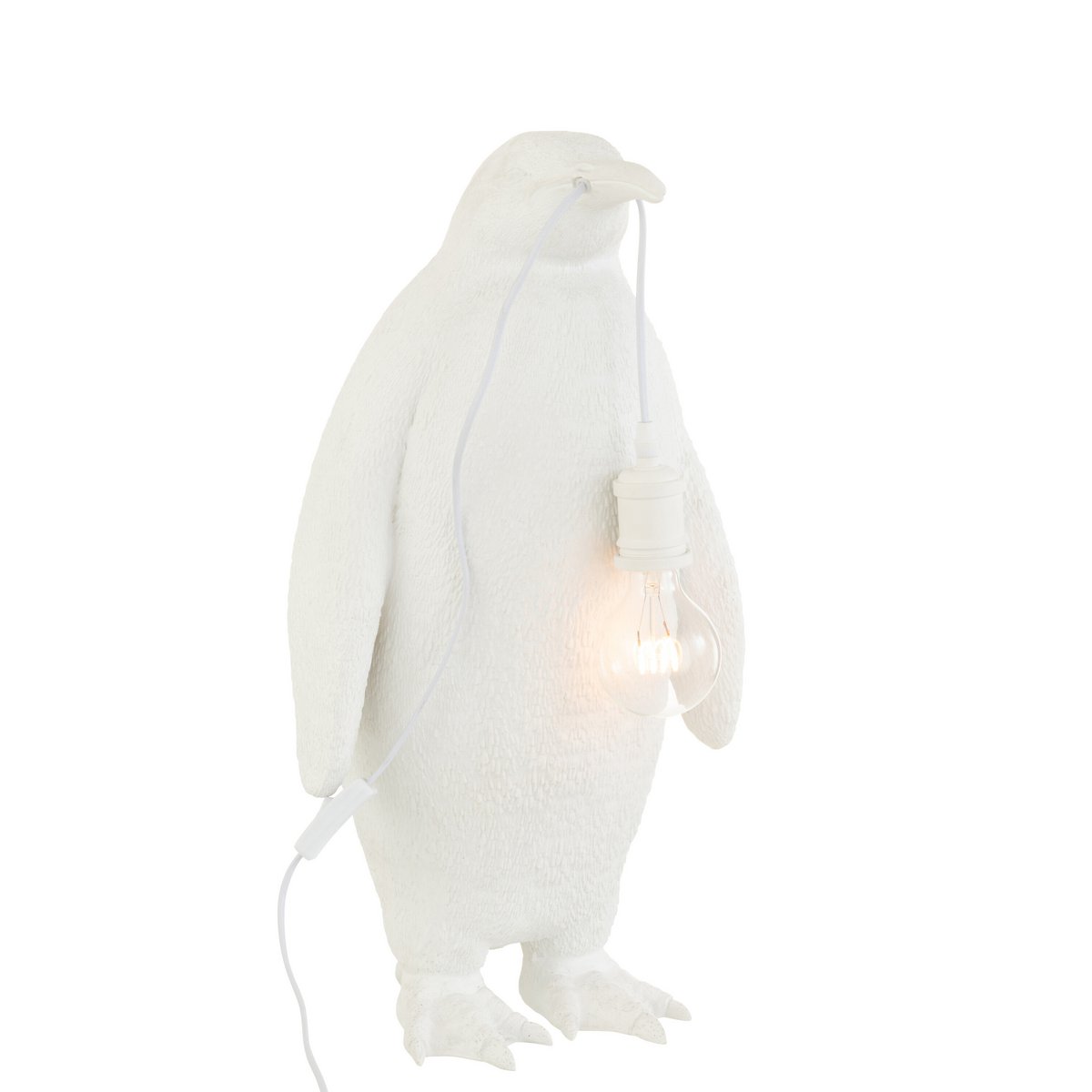 Lampe de table J-Line Penguin en polyresine blanche vue de face