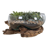 Vase Goutte d'eau de Saint-Marin en bois de teck et verre, vue de face