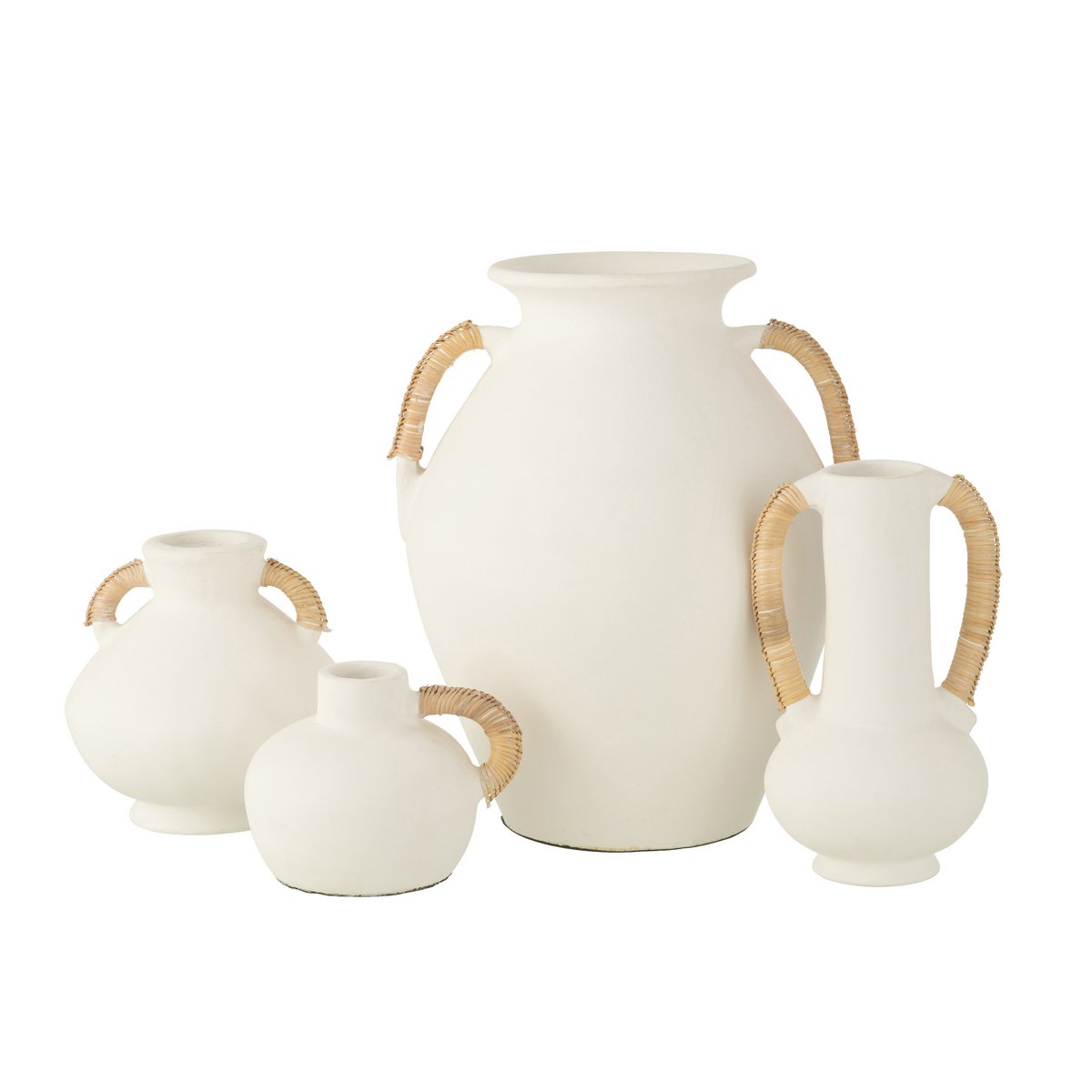 Vase Leo en céramique blanc et naturel, 43 cm de hauteur, vue de face