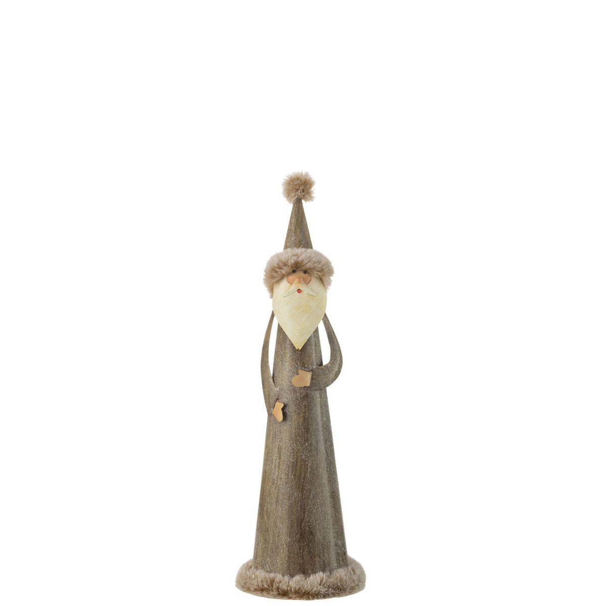 Père Noël Rond en Fourrure Métal Gris - Élégance et charme